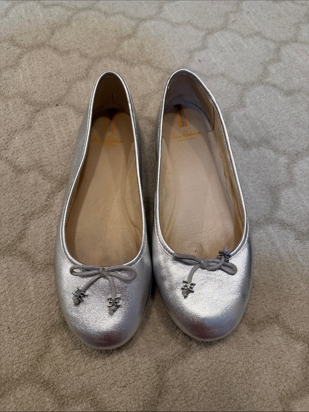 Sam Edelman Silver Ballet Flats with Bow Charm